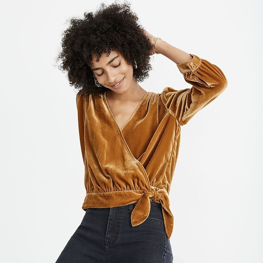 Madewell Mustard Yellow Velvet Wrap Top Size Extra Small